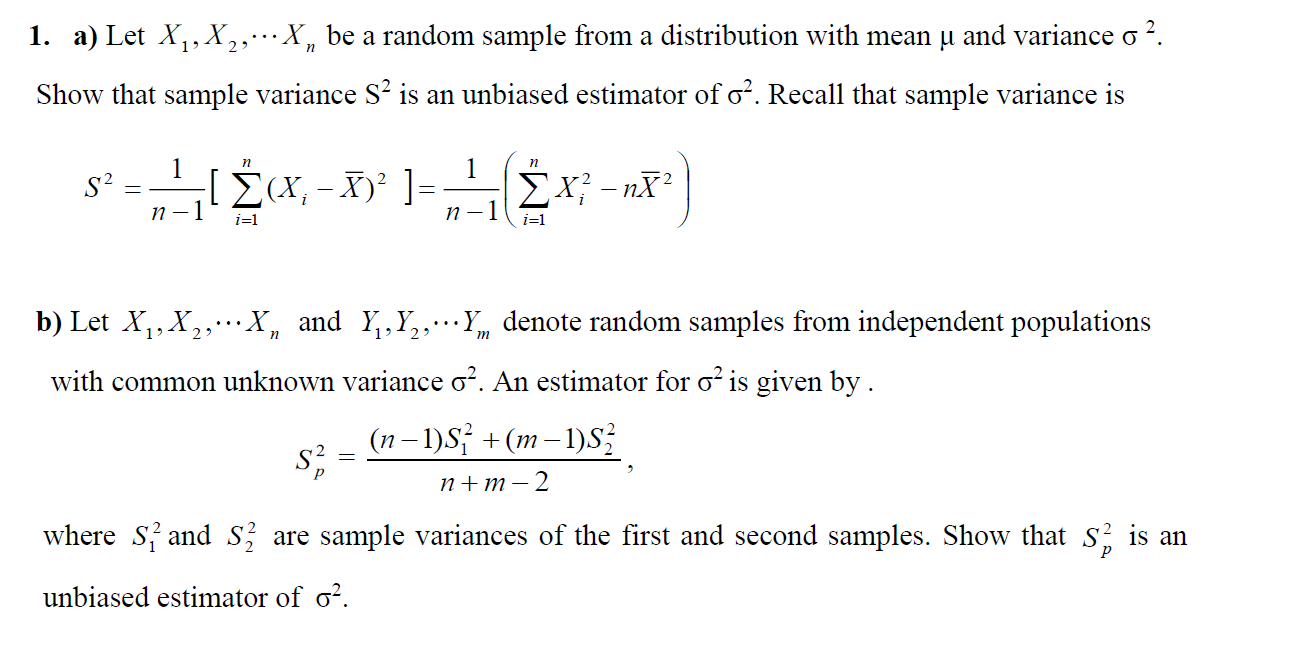 Solved 1 A Let X1 X2 ⋯xn Be A Random Sample From A