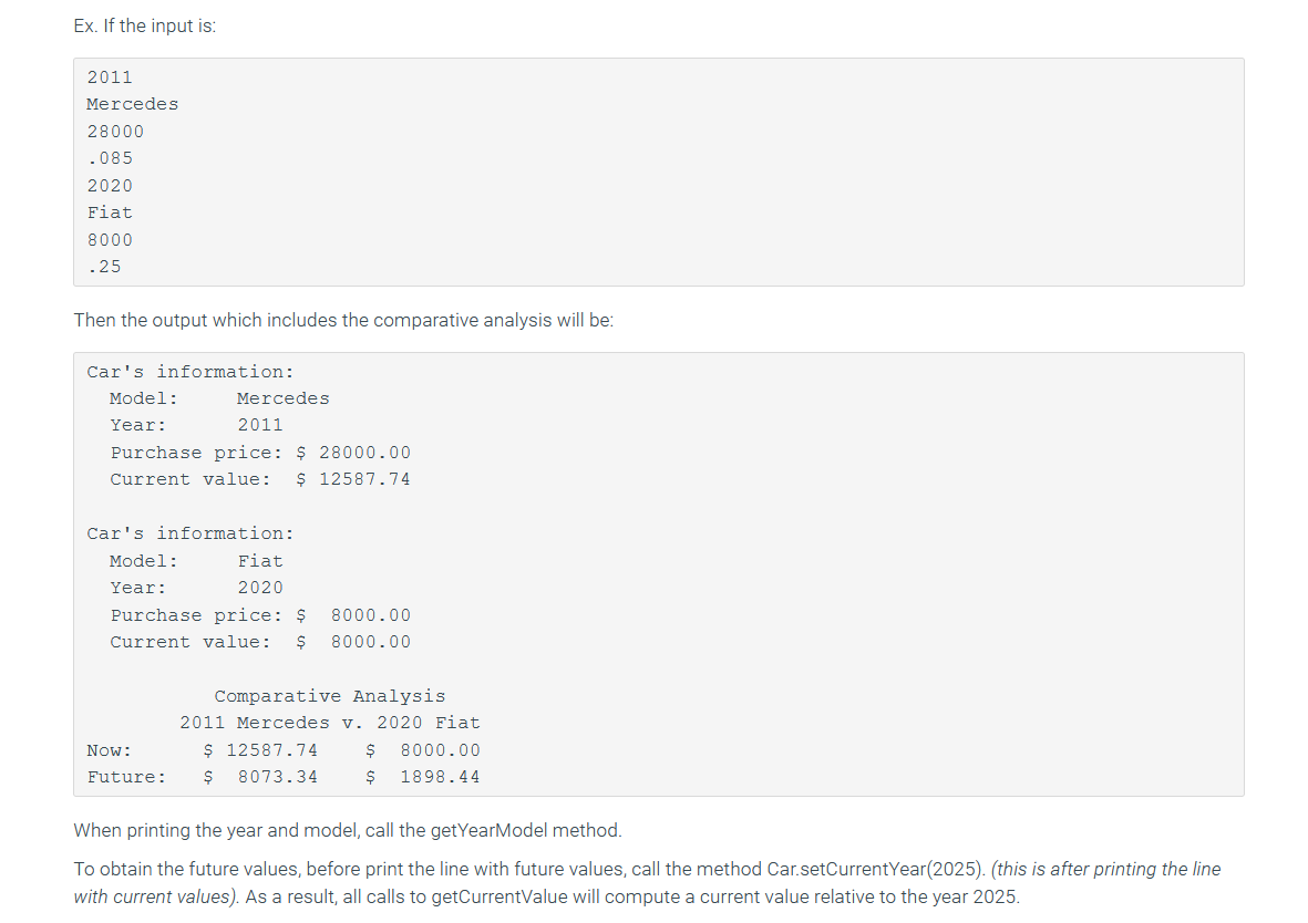 Solved 11.18 LAB Car value (classes) Java Version 1)
