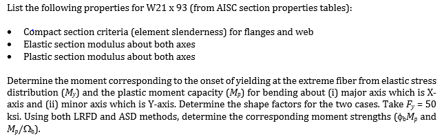 List the following properties for W21x93 (from AISC | Chegg.com