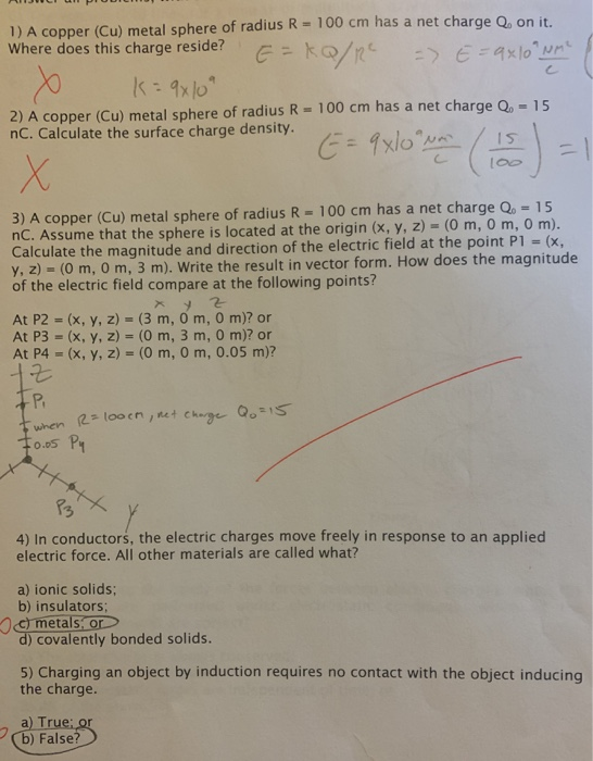 Solved 1 A Copper Cu Metal Sphere Of Radius R 100 Cm Chegg Com