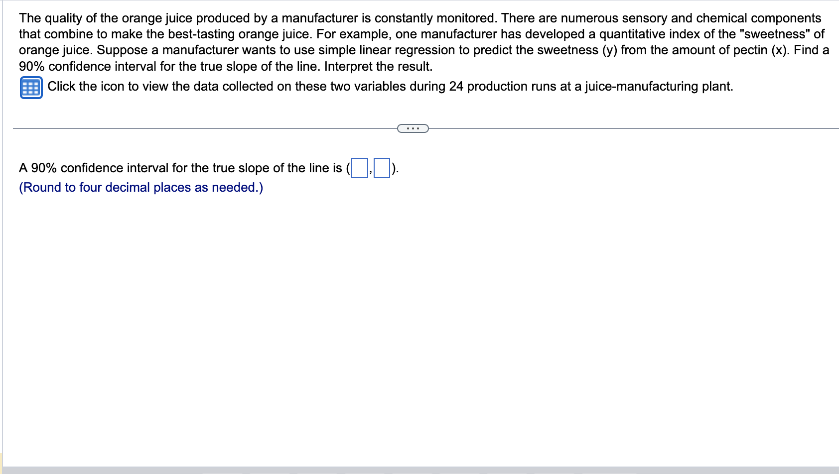 Solved The quality of the orange juice produced by a | Chegg.com