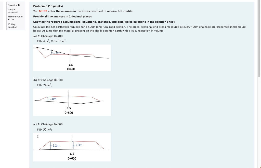 Solved 0.8m C.S 0+500 (c) At Chainage 0+600 Fill= 35 m; I | Chegg.com
