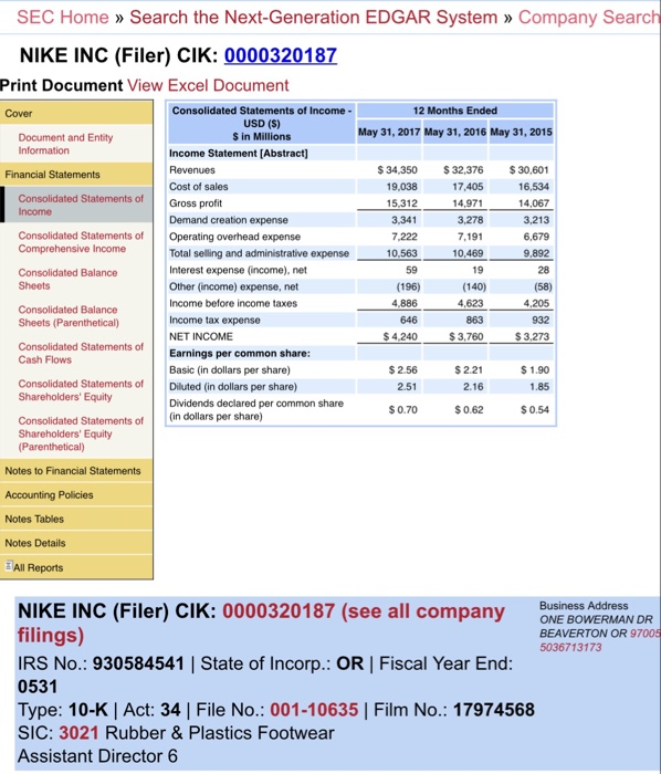 Nike 2018 financial store report