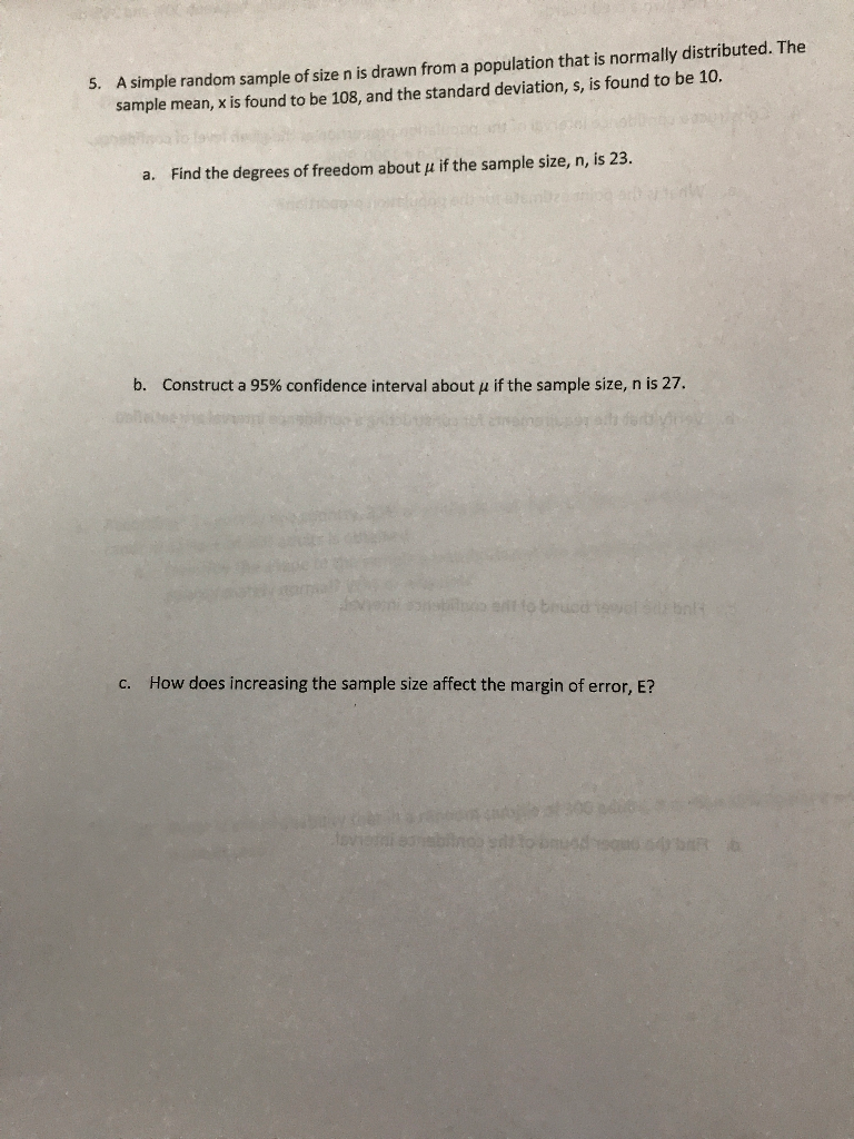 Solved 5. A simple random sample of size n is drawn from a | Chegg.com