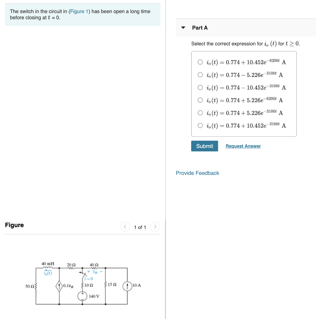 Solved The Switch In The Circuit In (Figure 1) Has Been Open | Chegg.com