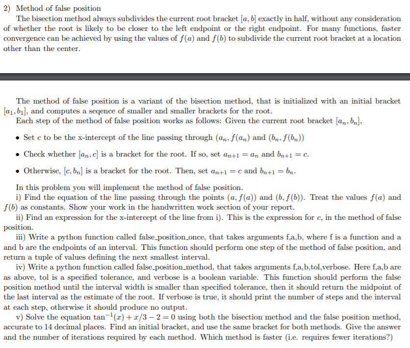 2) Method Of False Position The Bisection Method | Chegg.com