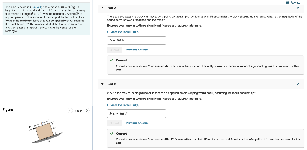 Solved a Review Part A The block shown in (Figure 1) has a | Chegg.com