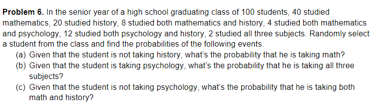 Solved Problem 6. In The Senior Year Of A High School | Chegg.com