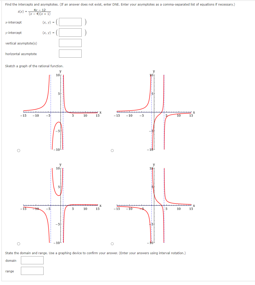 Solved Find the intercepts and asymptotes. (If an answer | Chegg.com