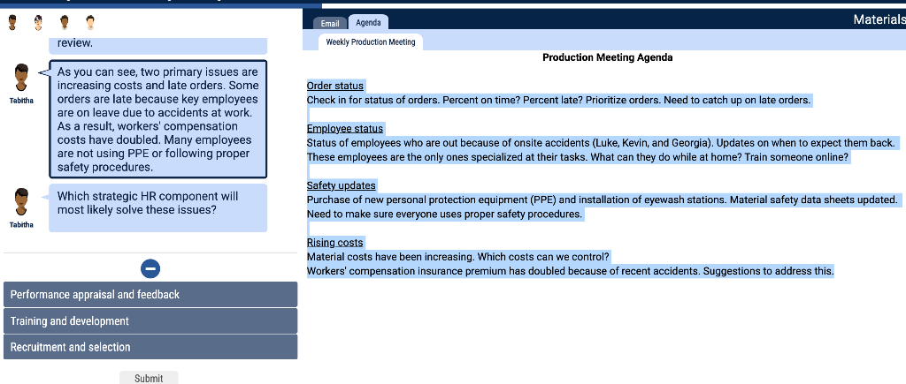 solved-email-agenda-materials-review-weekly-production-chegg