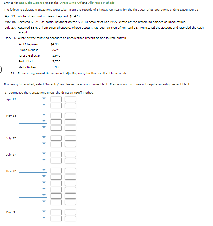 Entries For Bad Debt Expense Under The Chegg