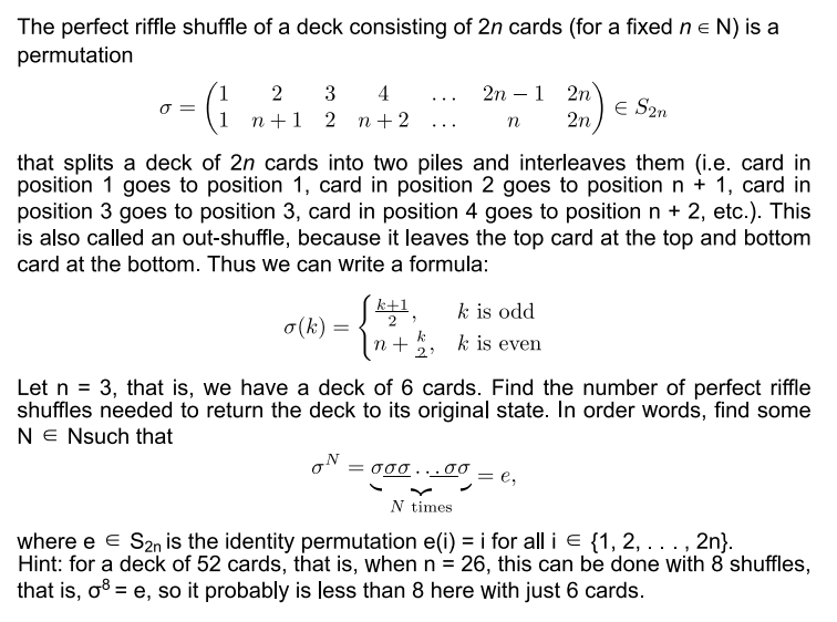 Solved The Perfect Riffle Shuffle Of A Deck Consisting Of 2n | Chegg.com