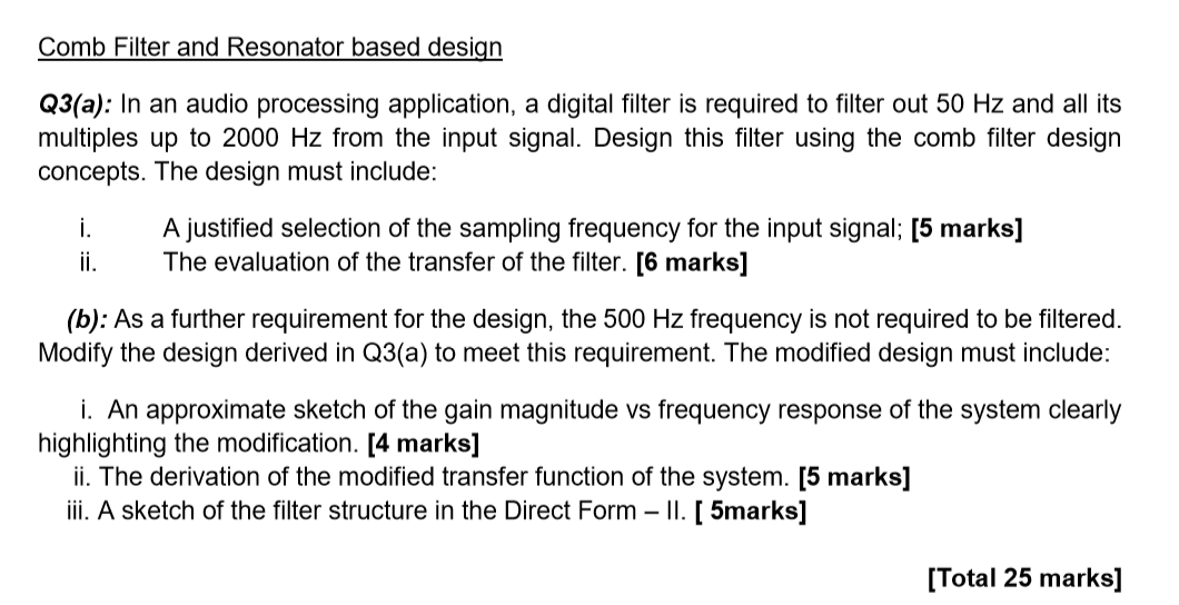 Comb Filter and Resonator based design Q3(a): In an | Chegg.com