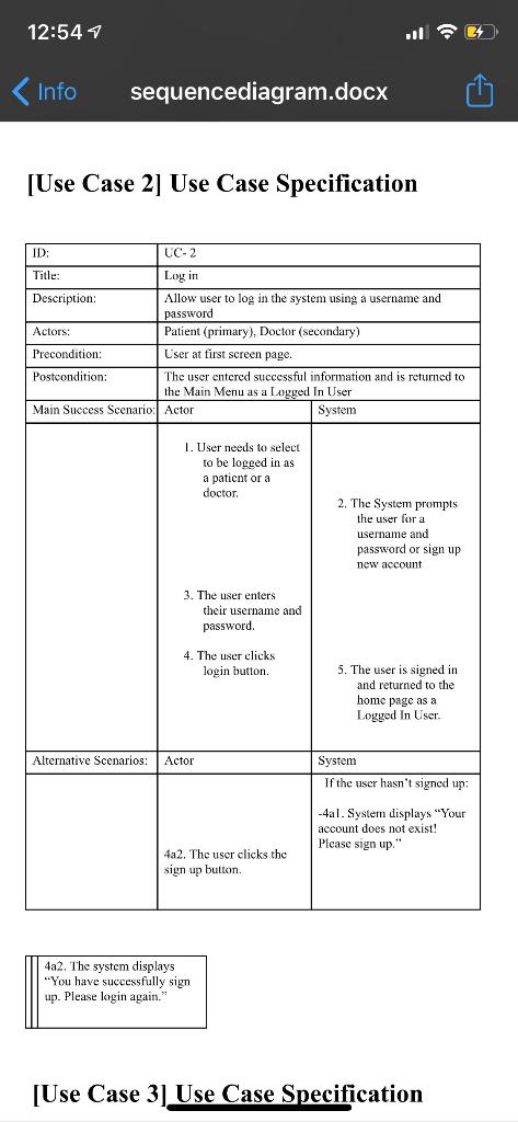 Solved 12 54 Info Sequencediagram Docx Use Case 1 Use Chegg Com