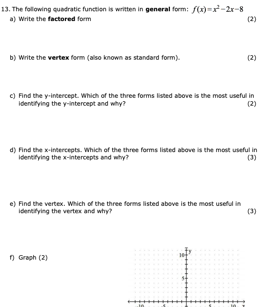 Solved 13 The Following Quadratic Function Is Written In Chegg Com