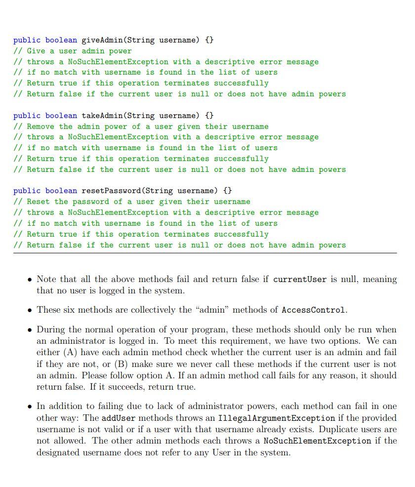 4.5 Instance methods for Admin public boolean addUser | Chegg.com