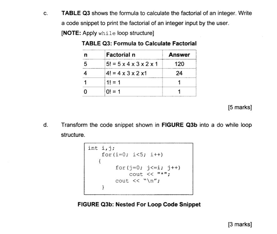 Solved c. TABLE Q3 shows the formula to calculate the | Chegg.com