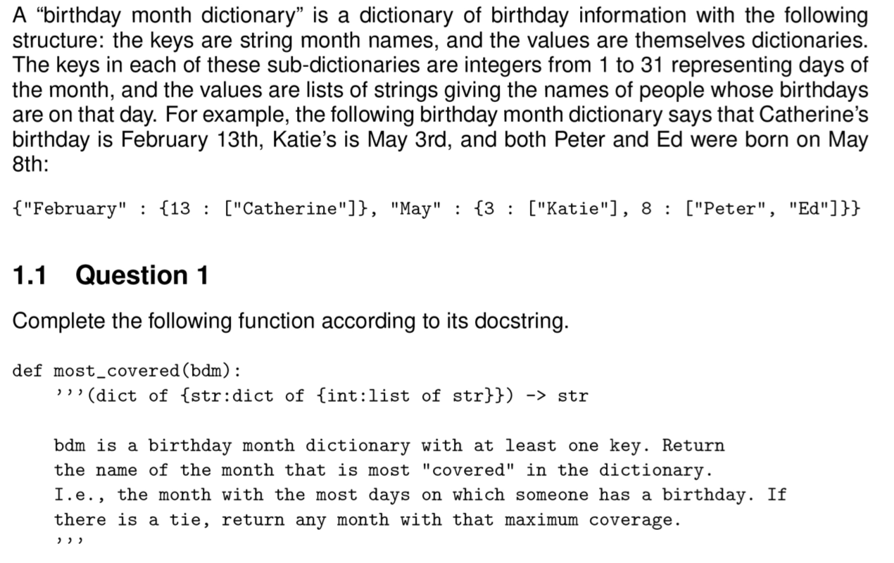Solved A “birthday month dictionary” is a dictionary of | Chegg.com