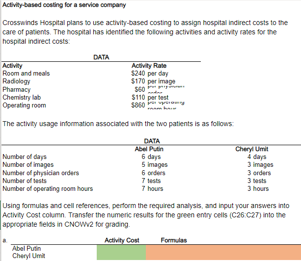 Solved Activitybased costing for a service company