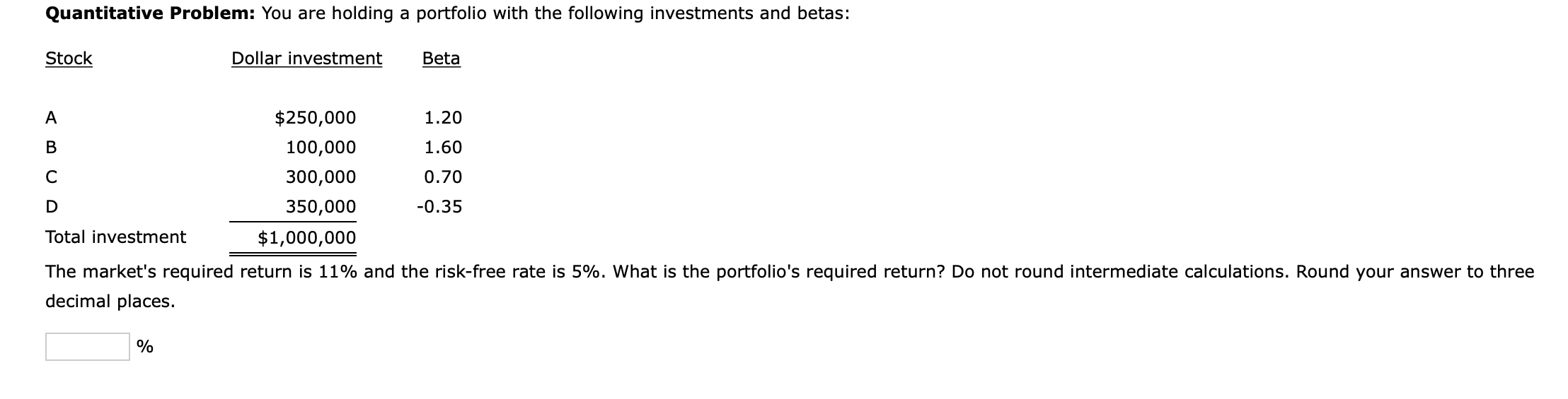 Solved The market's required return is 11% and the risk-free | Chegg.com