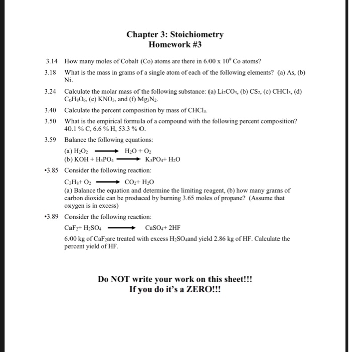 stoichiometry homework