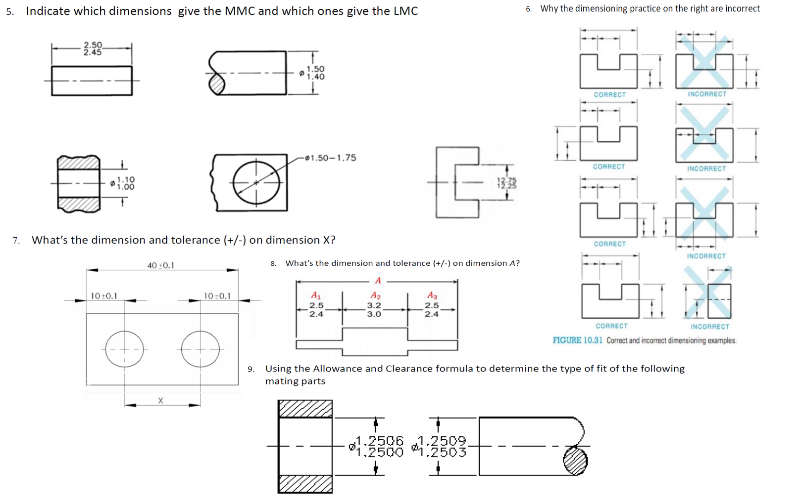 Solved Indicate which dimensions give the MMC ﻿and which | Chegg.com