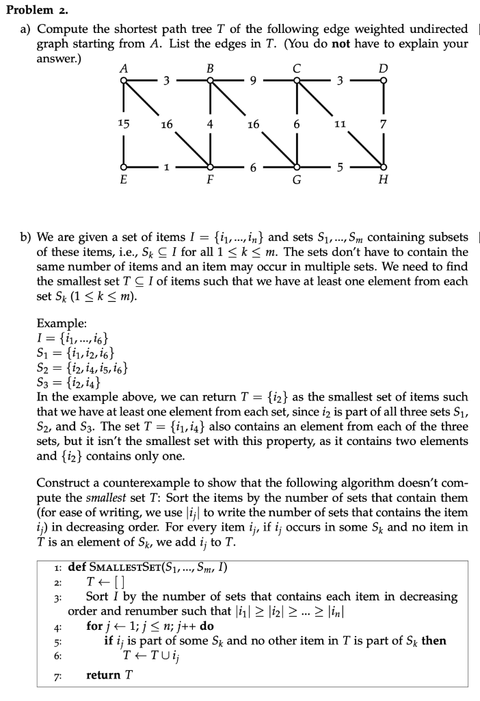 Problem 2 A Compute The Shortest Path Tree T Of The Chegg Com