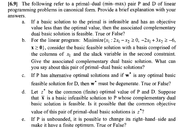 Solved [6.9] The following refer to a primal-dual (min-max) | Chegg.com