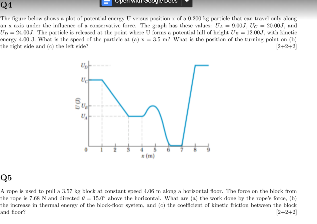Solved Q4 The figure below shows a plot of potential energy | Chegg.com