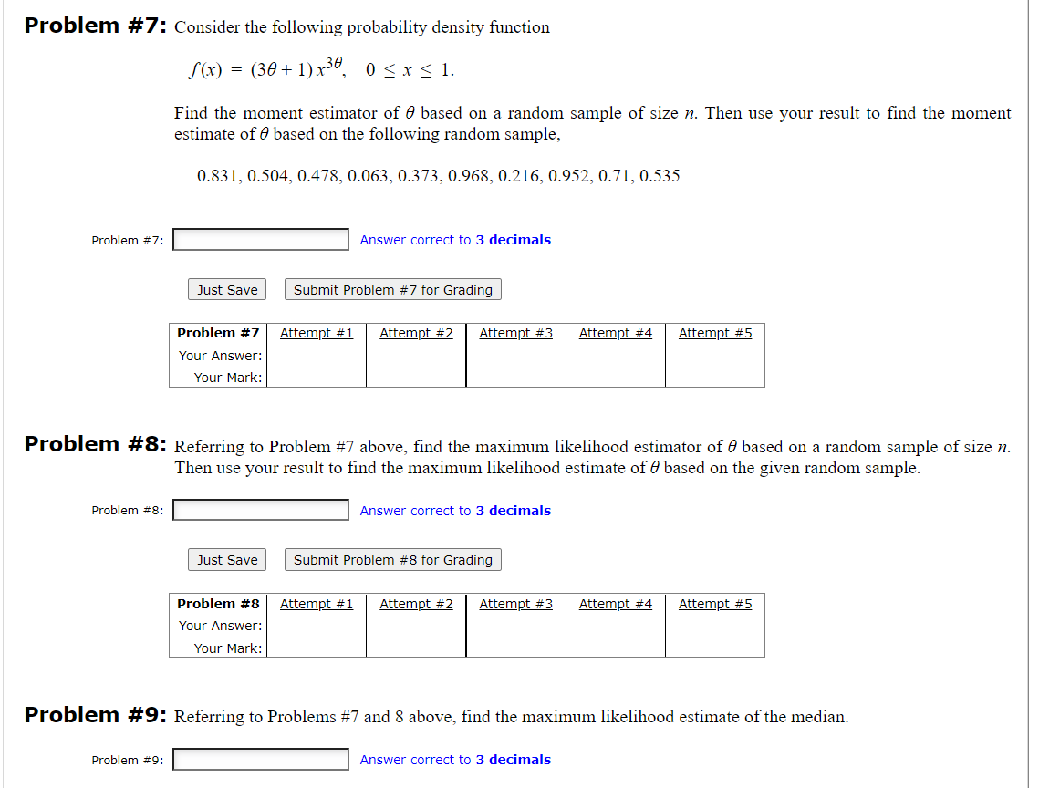 Solved Problem #7: Consider the following probability | Chegg.com