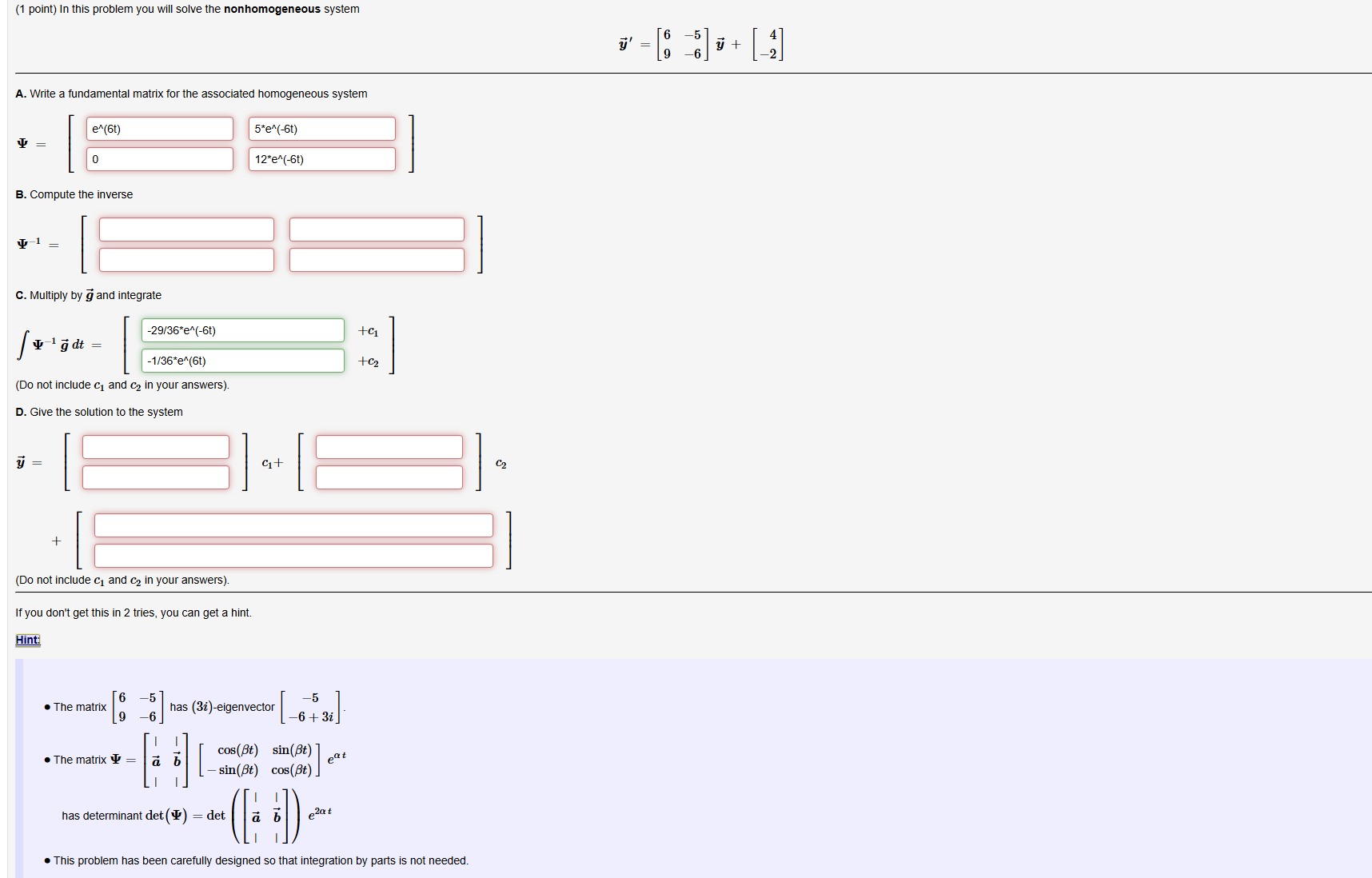 Solved (1 ﻿point) In ﻿this problem you will solve the | Chegg.com