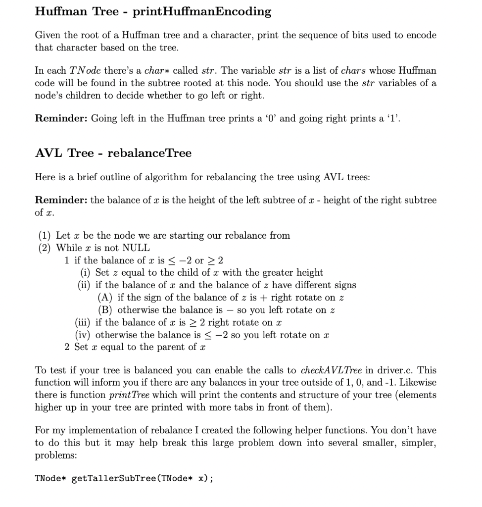 Solved Huffman Tree - printHuffmanEncoding Given the root of | Chegg.com