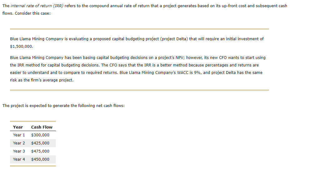 solved-the-internal-rate-of-return-irr-refers-to-the-chegg