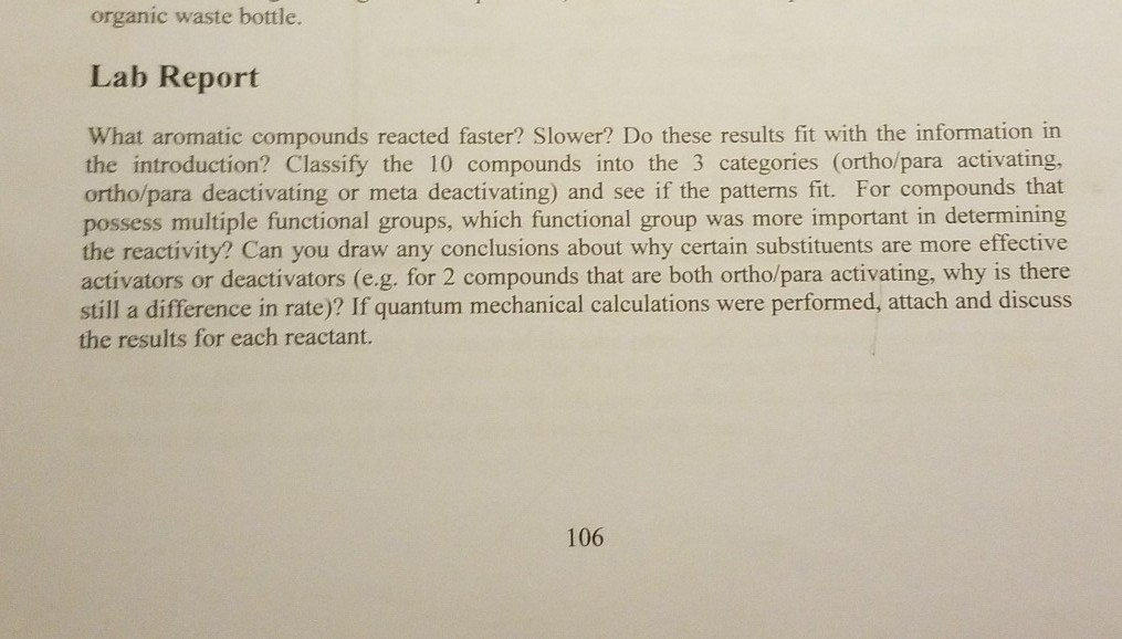 Solved organic waste bottle. Lab Report What aromatic