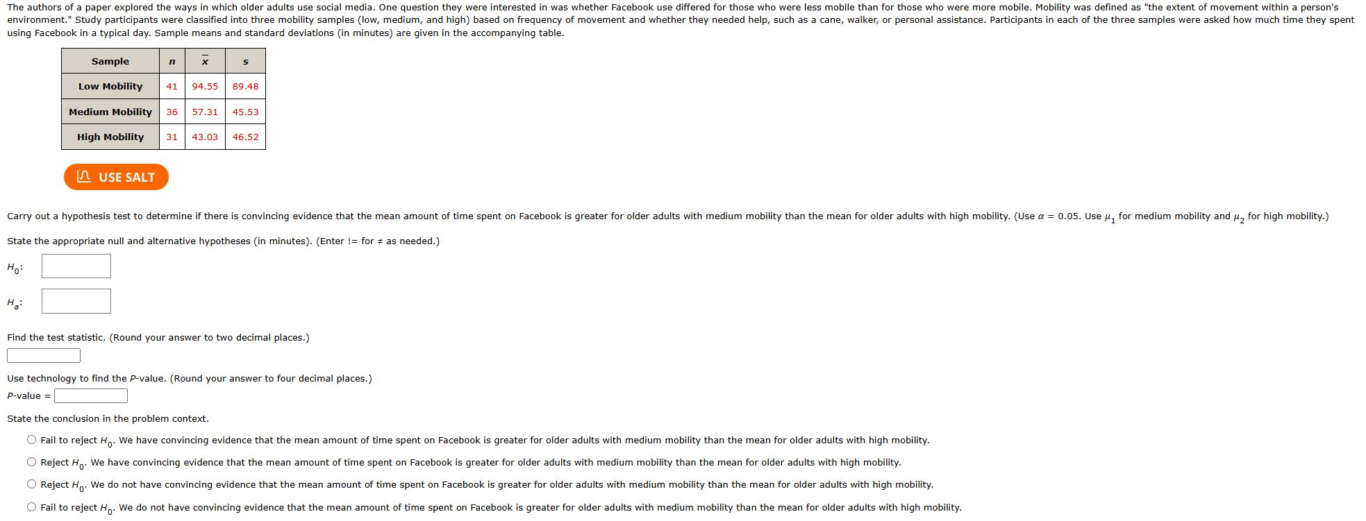using Facebook in a typical day. Sample means and