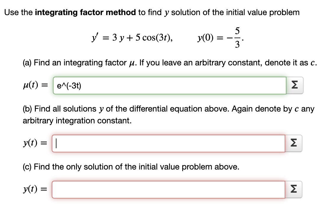 Solved Use the integrating factor method to find y solution | Chegg.com
