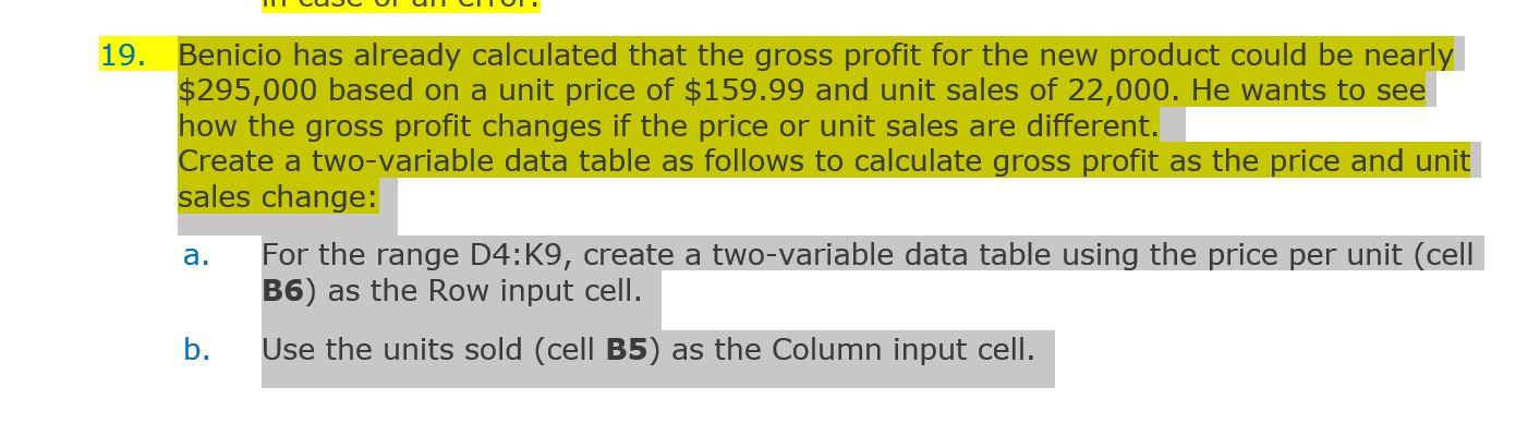 19. Benicio has already calculated that the gross | Chegg.com