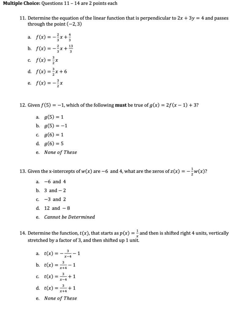 Solved 11. Determine the equation of the linear function | Chegg.com