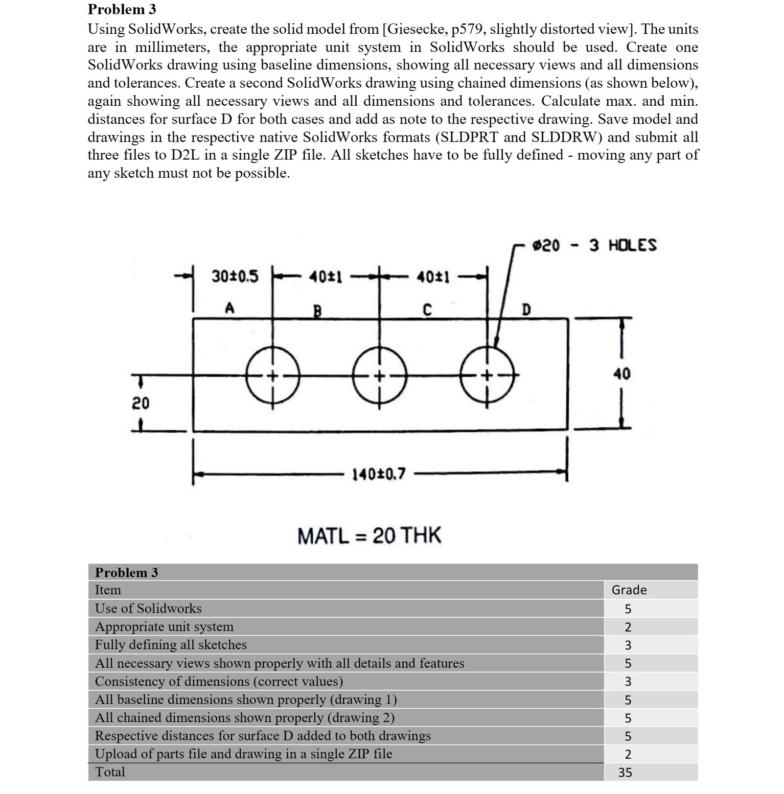 Problem 3 Using SolidWorks, create the solid model | Chegg.com
