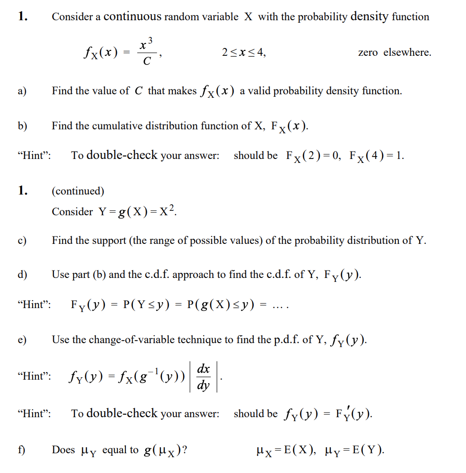 Solved 1 Consider A Continuous Random Variable X With The Chegg Com