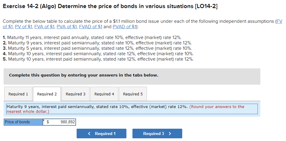 Solved Exercise 14-2 (Algo) Determine the price of bonds in | Chegg.com