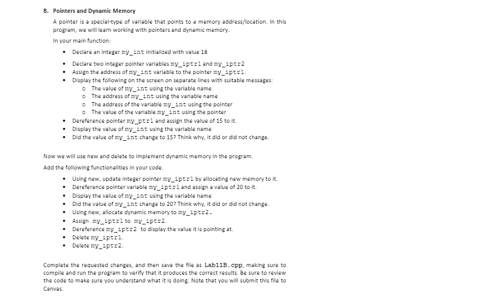Solved B. Pointers and Dynamic Memory A pointer is a | Chegg.com