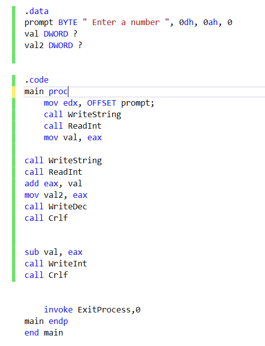 Solved .data prompt BYTE " Enter a number ", 0dh, 0ah, 0 val | Chegg.com