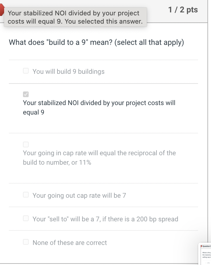 Solved 1/2 pts Your stabilized NOI divided by your project