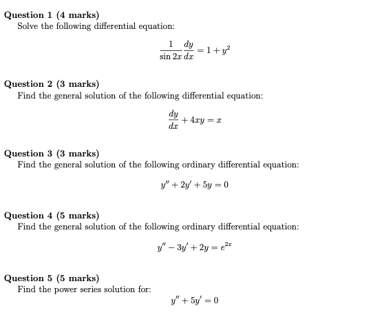 Solved Question 1 (4 marks) Solve the following differential | Chegg.com