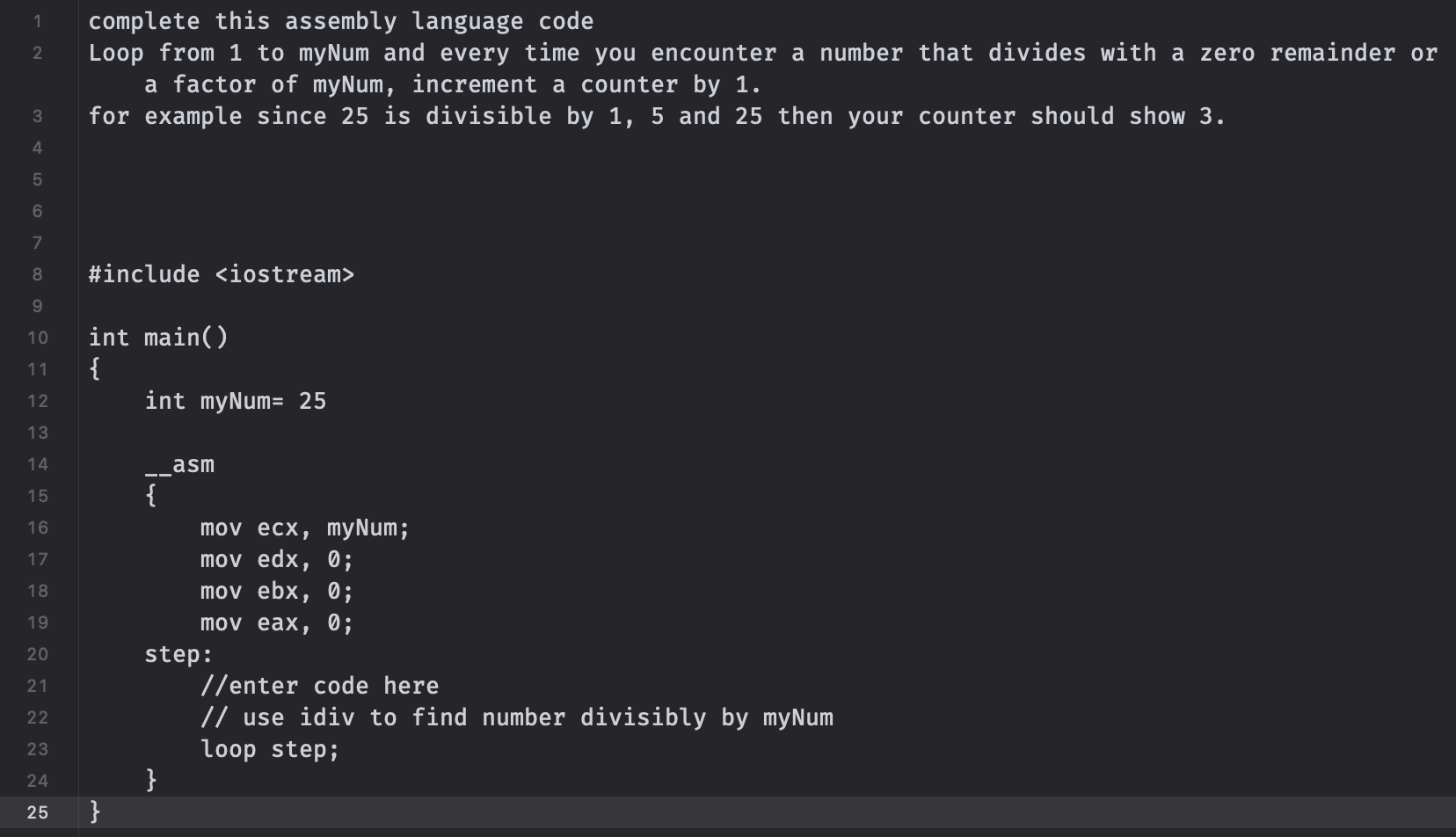 Solved complete this assembly language code Loop from 1 to | Chegg.com