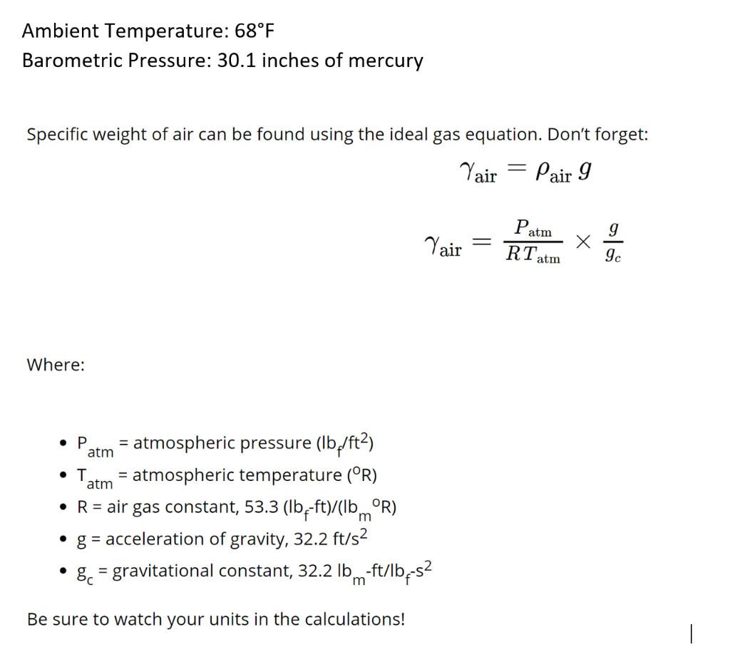Solved Ambient Temperature 68°F Barometric Pressure 30.1