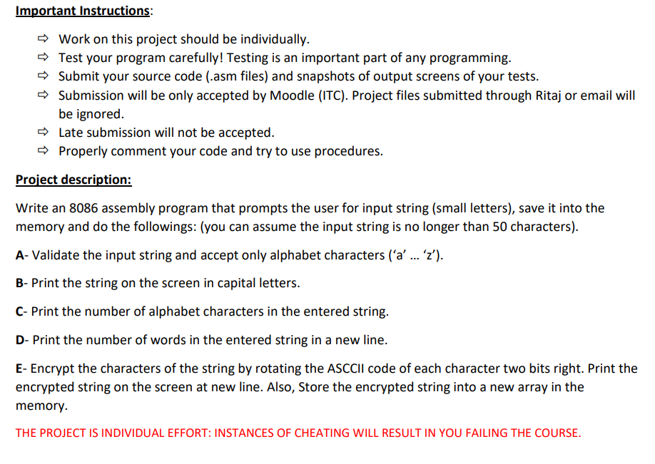 Solved Important Instructions: ⇒ Work on this project should | Chegg.com