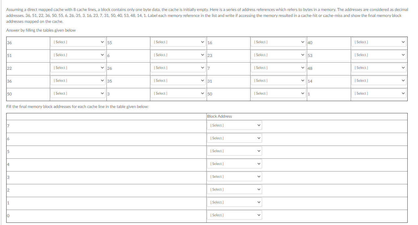 Solved Assuming a direct mapped cache with 8 cache lines, a | Chegg.com