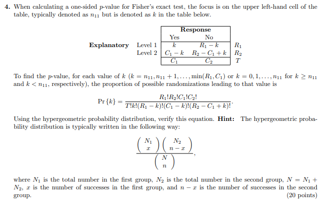 Solved 4 When Calculating A One Sided P Value For Fisher